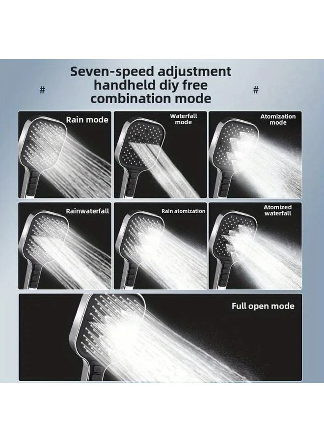 Black High Pressure Shower Head Set 7 Modes Water Saving Wall Mount Plastic - Image 5
