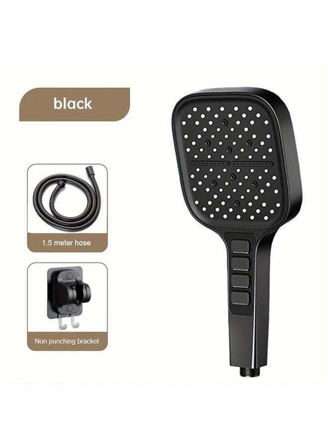 Black High Pressure Shower Head Set 7 Modes Water Saving Wall Mount Plastic - Image 1
