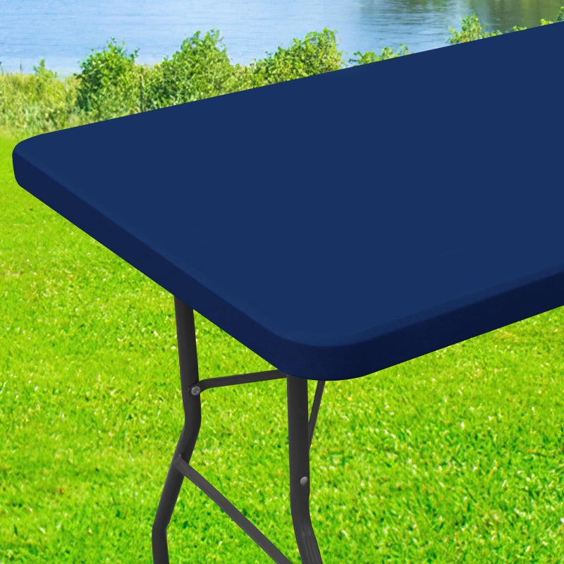 Moosfor Spandex 6 Foot Rectangle Table Cloth, Elastic Fitted Tablecloths for Picnic, Stretch Washable Patio Table Cover for Outdoor, Camping, Banquet and Parties (Navy, 30"x72") - Image 1