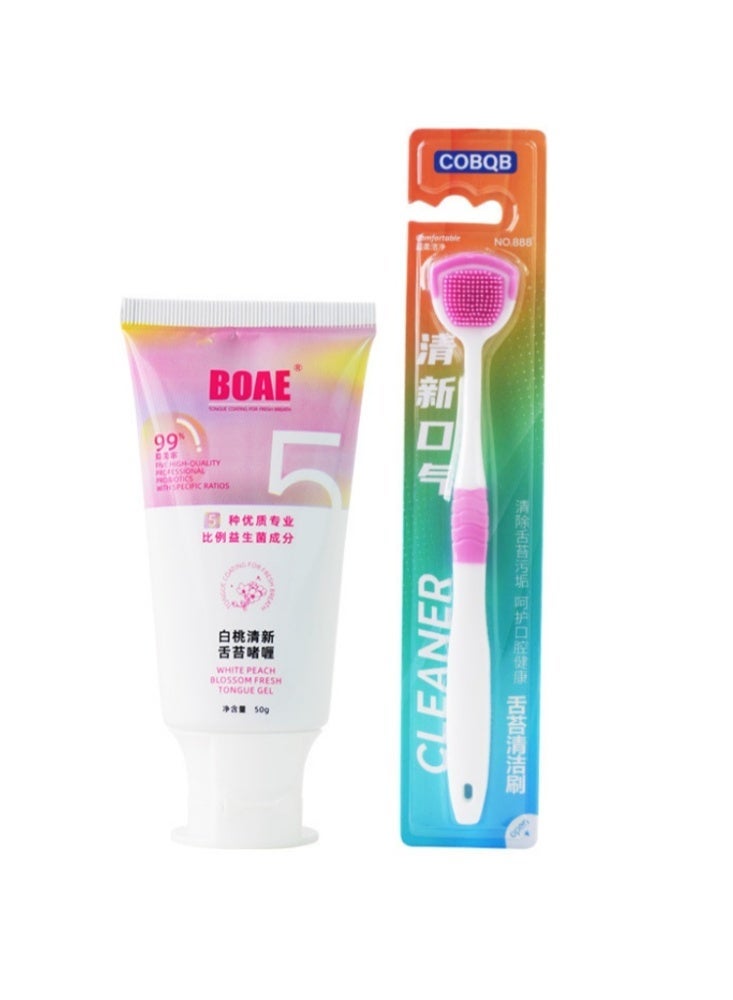 BOAE Tongue Cleaner Gel With ToothBrush, 50g, 3 Flavors Available (Camellia, White Peach Flower, Mint) (Tongue Cleaner Gel Fresh Mint 50g) - Image 1