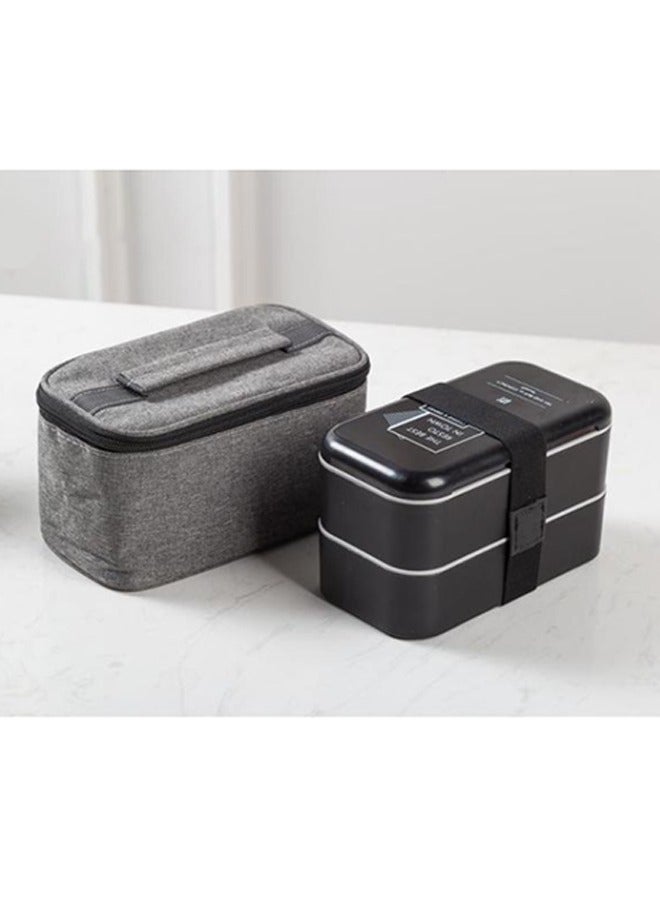 Double Deck Lunch Box Environmental Food Container Children's Lunch Box Health Food Cartridge Storage Bag - Black - Image 1