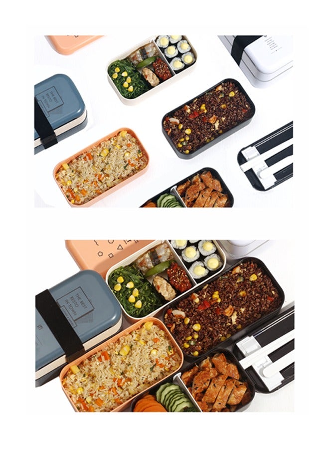 Double Deck Lunch Box Environmental Food Container Children's Lunch Box Health Food Cartridge Storage Bag - Black - Image 4