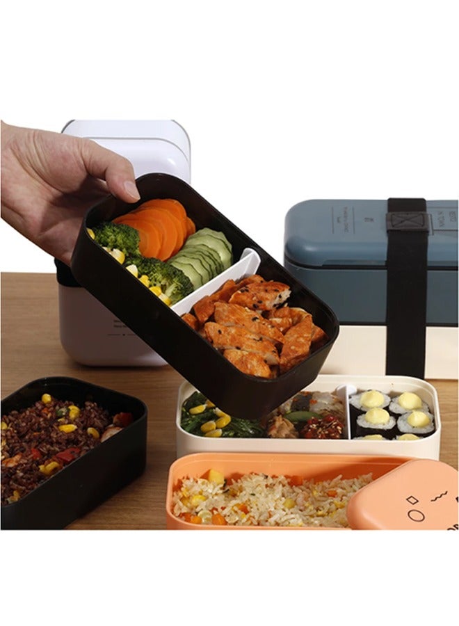 Double Deck Lunch Box Environmental Food Container Children's Lunch Box Health Food Cartridge Storage Bag - Black - Image 2