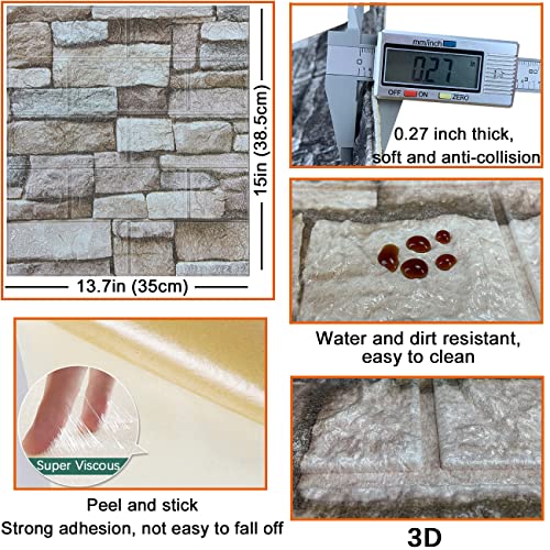 YLL YLL 20PCS 3D Wall Panels Peel and Stick 3D Brick Wallpaper Peel and Stick Faux Stone Wall Panel Foam Brick Self-Adhesive Wallpaper(Rock,20pcs) - Image 5