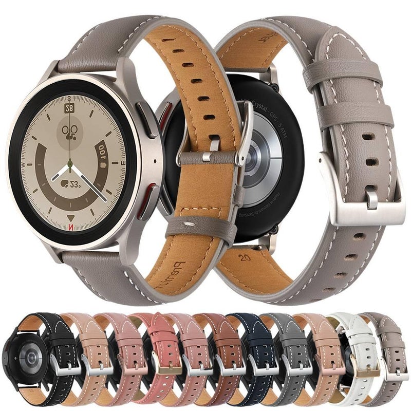 Adjustable Leather Classic Strap Smartwatch Band Compatible with Samsung Galaxy Watch 7 with Fit Replacement Strap in White - Image 1