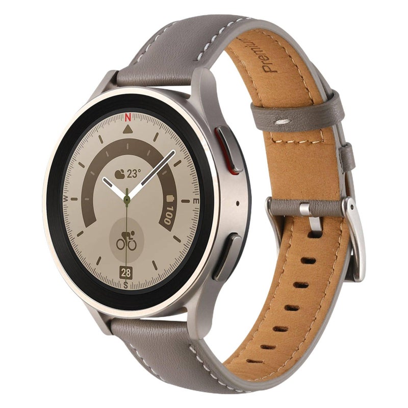 Adjustable Leather Classic Strap Smartwatch Band Compatible with Samsung Galaxy Watch 7 with Fit Replacement Strap in White - Image 3