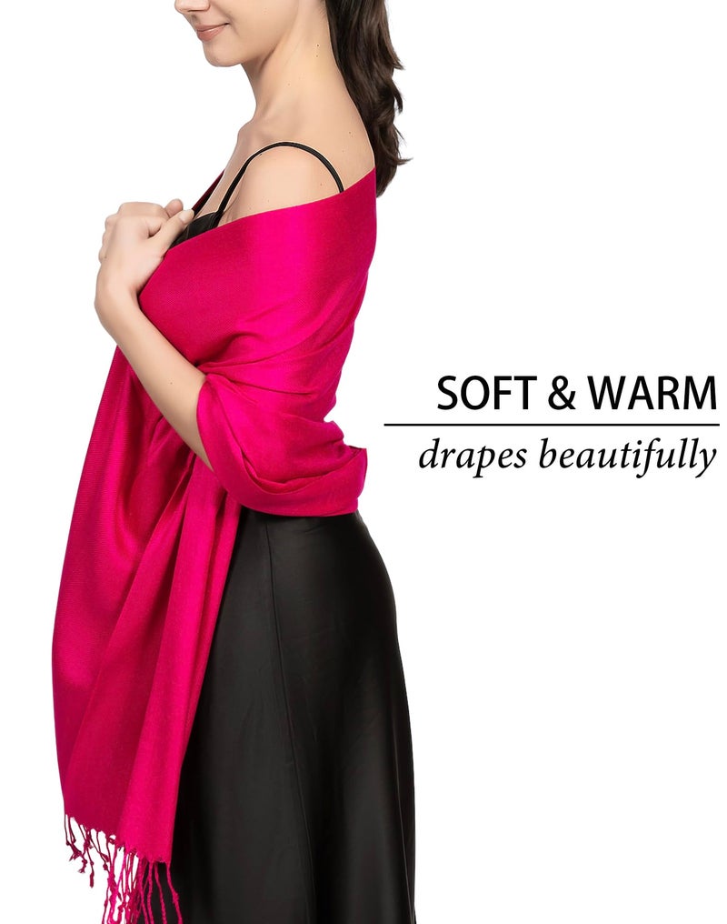 Achillea Soft Silky Pashmina Scarf for Women - Shawl Wrap for Evening Dresses, Bridesmaids, Weddings & Everyday Wear (Fuchsia) - Image 4