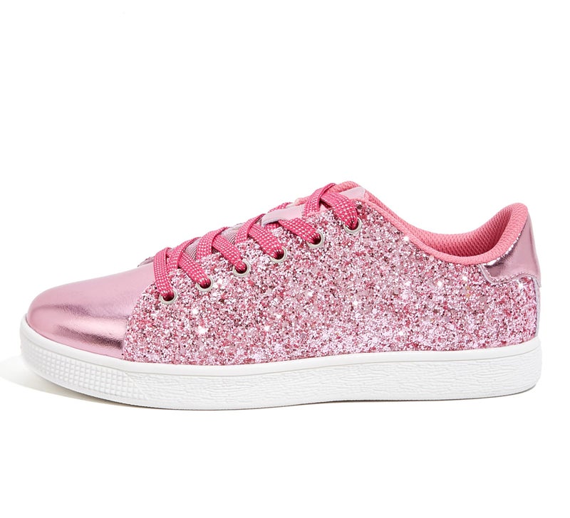 LUCKY STEP Glitter Shoes Sparkly Bling Shiny Bedazzled Lace up Fashion Sneakers for Women (Hot Pink,8 B(M) US) - Image 1