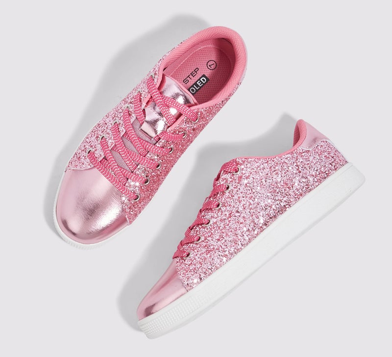 LUCKY STEP Glitter Shoes Sparkly Bling Shiny Bedazzled Lace up Fashion Sneakers for Women (Hot Pink,8 B(M) US) - Image 5