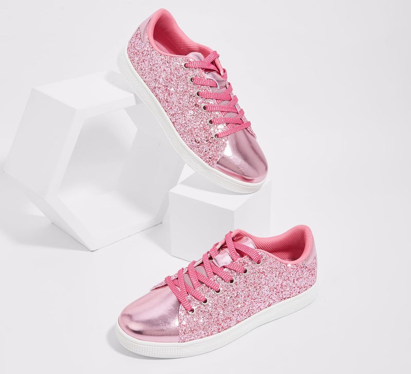 LUCKY STEP Glitter Shoes Sparkly Bling Shiny Bedazzled Lace up Fashion Sneakers for Women (Hot Pink,8 B(M) US) - Image 4