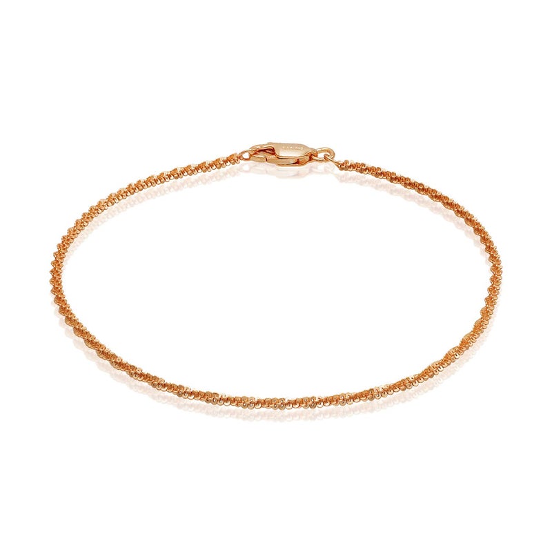 SEA OF ICE Rose Gold Flashed Sterling Silver 2mm Twisted Rock Chain Anklet, Size 11" - Image 1