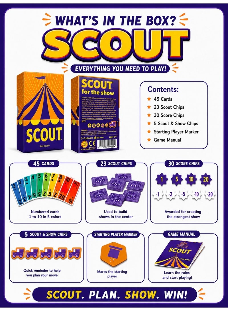 أوينك جيمز لعبة الورق SCOUT: لعبة استراتيجية حائزة على جوائز ومناسبة للعائلات والحفلات؛ مخصصة للاعبين (من 2 إلى 5 لاعبين) بعمر 9 سنوات فما فوق، وتستغرق مدة اللعب 20 دقيقة. - Image 3