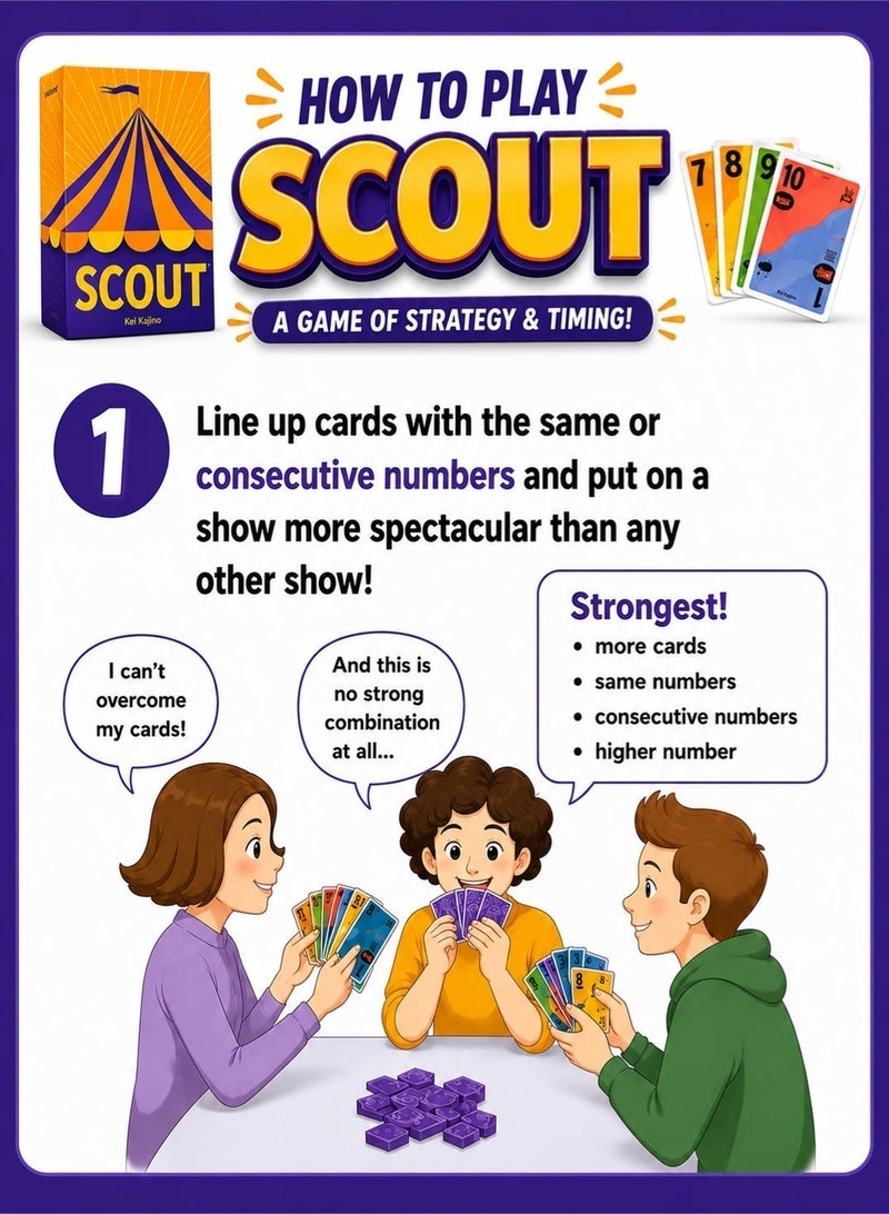 أوينك جيمز لعبة الورق SCOUT: لعبة استراتيجية حائزة على جوائز ومناسبة للعائلات والحفلات؛ مخصصة للاعبين (من 2 إلى 5 لاعبين) بعمر 9 سنوات فما فوق، وتستغرق مدة اللعب 20 دقيقة. - Image 5