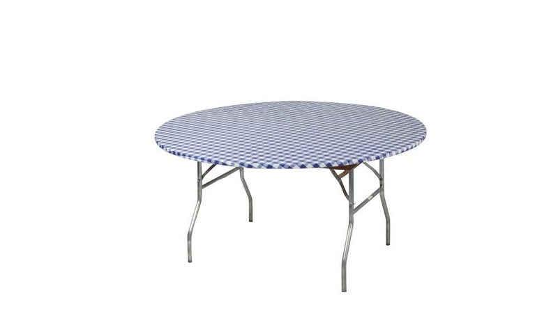 KwikCovers 60 Round Fitted Plastic Table Covers Bundle of 5 Blue Gingham