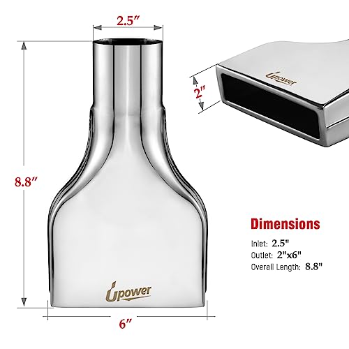 Upower أب باور 2 قطع فوهة العادم 2.5" مدخل 2" × 6" مخرج 10" طول مستطيل مدلفن من الفولاذ المقاوم للصدأ 304 مصقول أنبوب ديزل ملحوم - Image 4