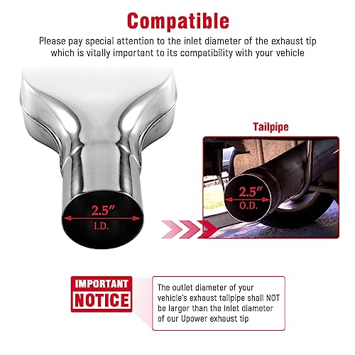 Upower أب باور 2 قطع فوهة العادم 2.5" مدخل 2" × 6" مخرج 10" طول مستطيل مدلفن من الفولاذ المقاوم للصدأ 304 مصقول أنبوب ديزل ملحوم - Image 2