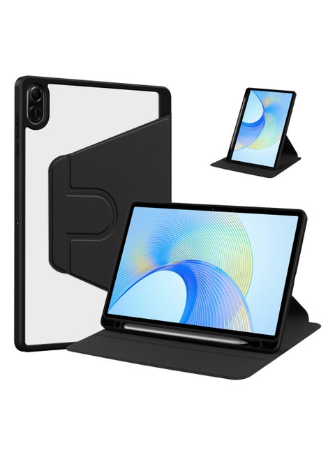 حقيبة دوارة متوافقة مع Honor Pad X8A ، غطاء حامل دوار 360 درجة ، غطاء قابل للعرض متعدد الزوايا مع حامل قلم رصاص أسود