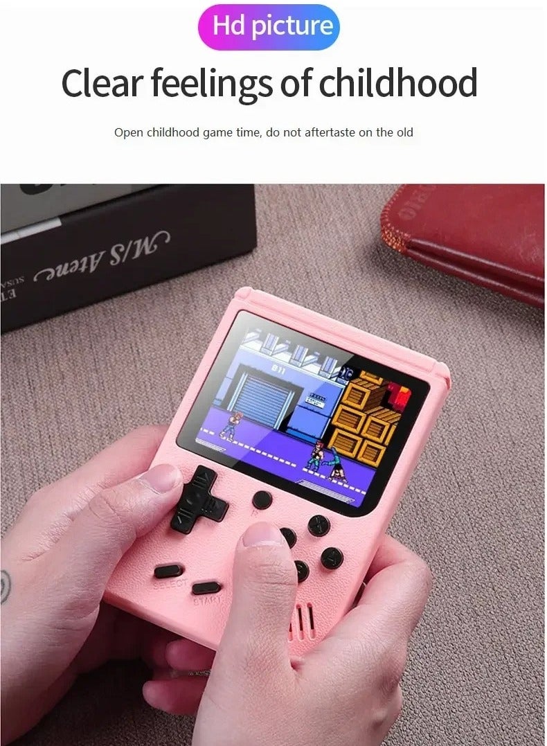 AROAQ Mini Handheld Video Game, 8 Bit 3.0 Inch Color LCD Portable Pocket Video Game Machine, Compact And Lightweight Handheld Games Console With Built In 500 Games For Kids And Adults, (Pink) - Image 3