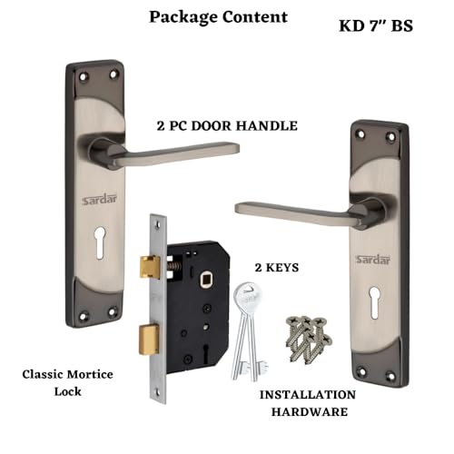 SARDAR KD Black Silver 7 Inch Iron Handle Set|2 Keys | 6 Lever Single Turn Lock Set| Handle Set for Door, Bathroom, Bedroom, Living Room| - Image 3