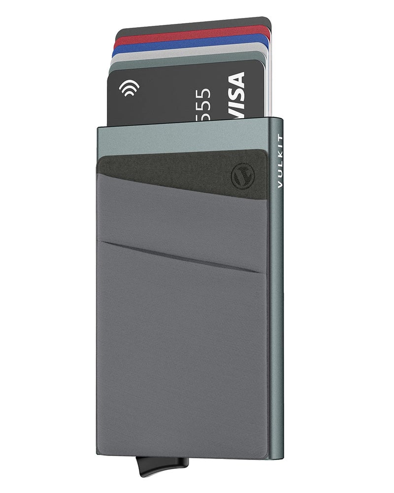 VULKIT VULKIT Card Holder with Money Pocket Pop Up Wallet RFID Blocking Slim Metal Bank Card Case Holds 5 Cards and Notes(Space Grey)  - Image 1