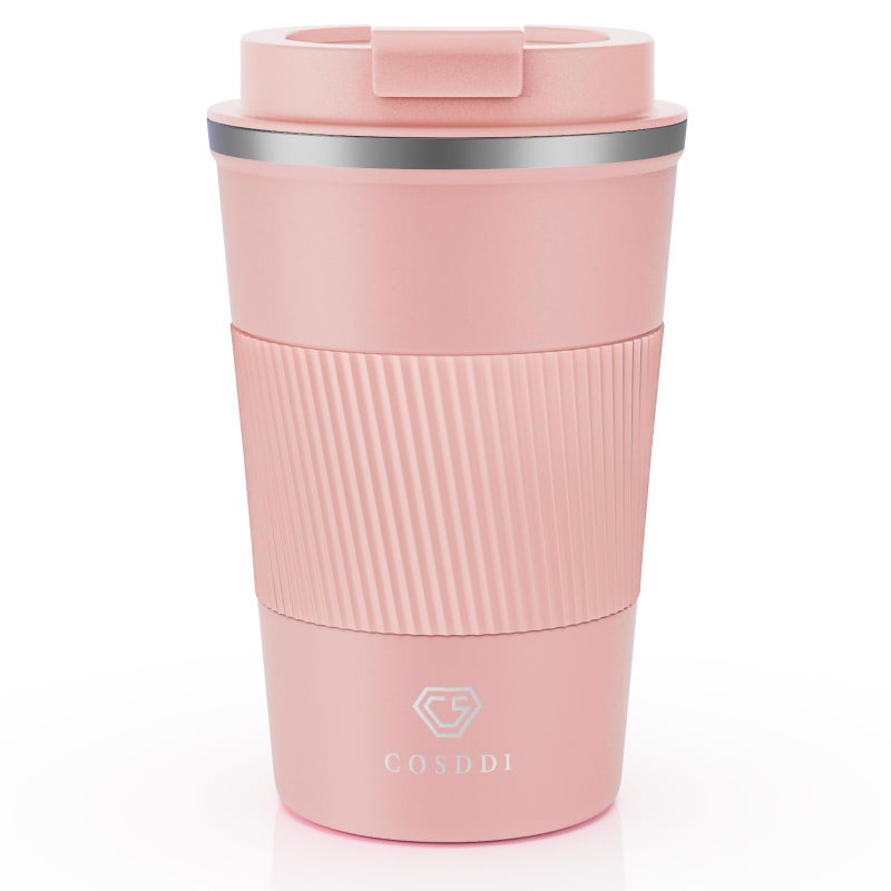 CS COSDDI Travel Mugs Insulated Coffee Cup with Leakproof Lid  Reusable Coffee Cups Travel  Car Coffee Cup  Stainless Steel Coffee Mug for Hot and Cold Water and Tea 380ml
