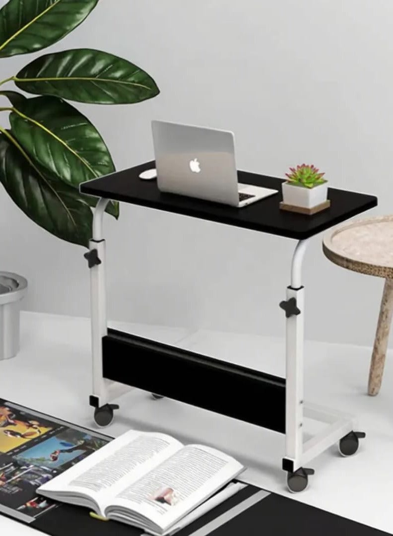 شي ون طاولة لابتوب متحركة من SHEE ONE بارتفاع قابل للتعديل (من 60 إلى 85 سم) | طاولة دراسة مريحة، طاولة طعام على السرير، وطاولة بجانب الكنب | تصميم أسود أنيق  | سطح عريض بمقاس 60×80 سم مزودة بعجلات متينة - Image 2