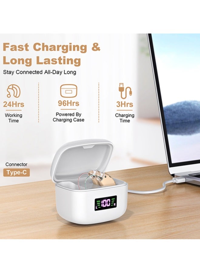 جي سي سي جوو أجهزة سمع غير مرئية قابلة لإعادة الشحن لكبار السن مع عرض فوري للبطارية، تشغيل بزر واحد، تقليل ضوضاء متطور، عمر بطارية يصل إلى 100 ساعة وشحن لاسلكي – مريحة وسهلة الاستخدام - Image 5