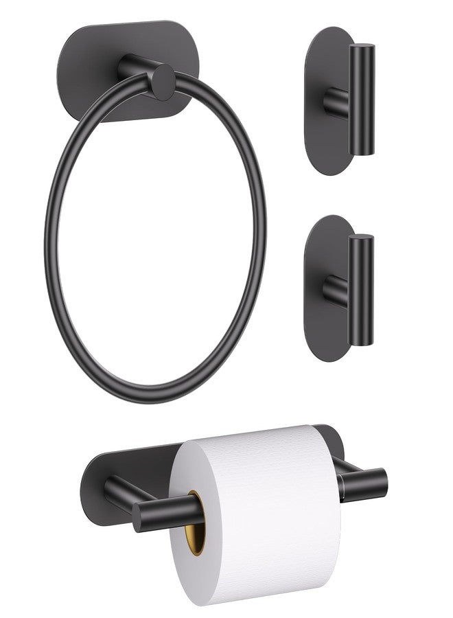soaez Self Adhesive Matte Black Toilet Paper Holder Towel Holder for Bathroom Wall, No Drilling Bathroom Hardware Set, SUS304 Stainless Steel Black Towel Ring Hand Towel Holder for Bathroom, Kitchen - Image 1