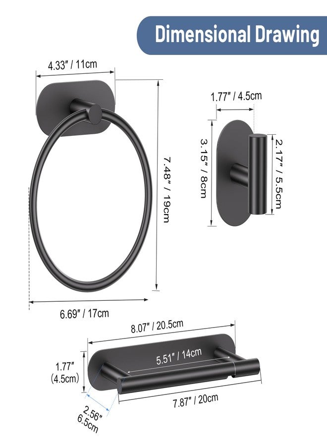 soaez Self Adhesive Matte Black Toilet Paper Holder Towel Holder for Bathroom Wall, No Drilling Bathroom Hardware Set, SUS304 Stainless Steel Black Towel Ring Hand Towel Holder for Bathroom, Kitchen - Image 5