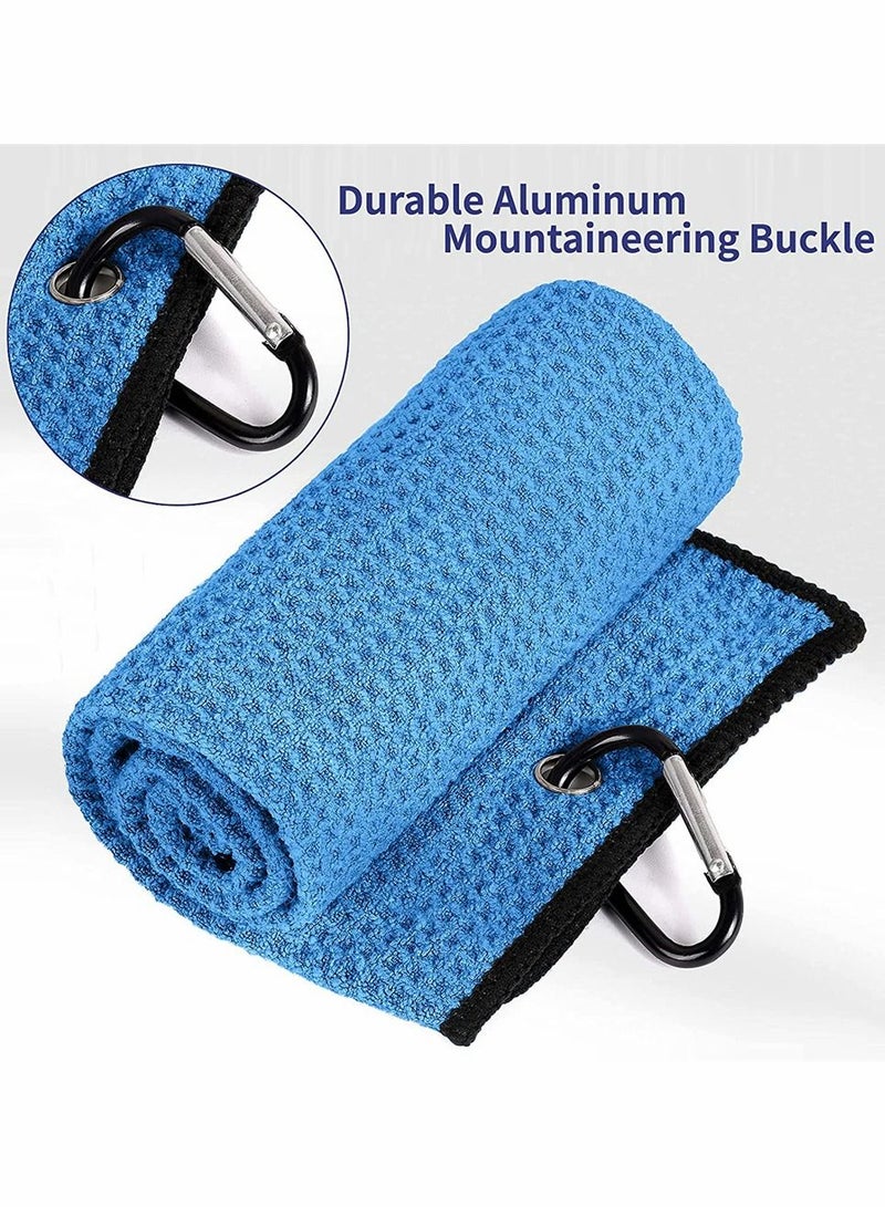 SYOSI 3 Pack Golf Towel, Sports Towel with Heavy Duty Carabiner Clip, Premium Microfiber Fabric Waffle Pattern Towel for Yoga, Golf, Gym, Camping, Running (Blue, Black, Gray) - Image 3