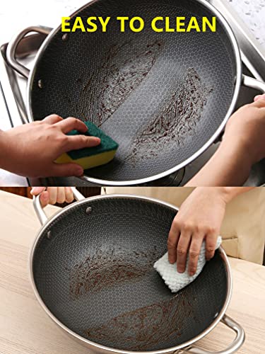 Hikaru 12.5” Wok Pan with Dual Honeycomb Wok Stainless Steel Wok Pan with Nonstick Coating, Frying Pans Cookware, Two Handles,Works with Induction ,Gas, Electric, Ceramic Furnace Stove, Without Lid - Image 5