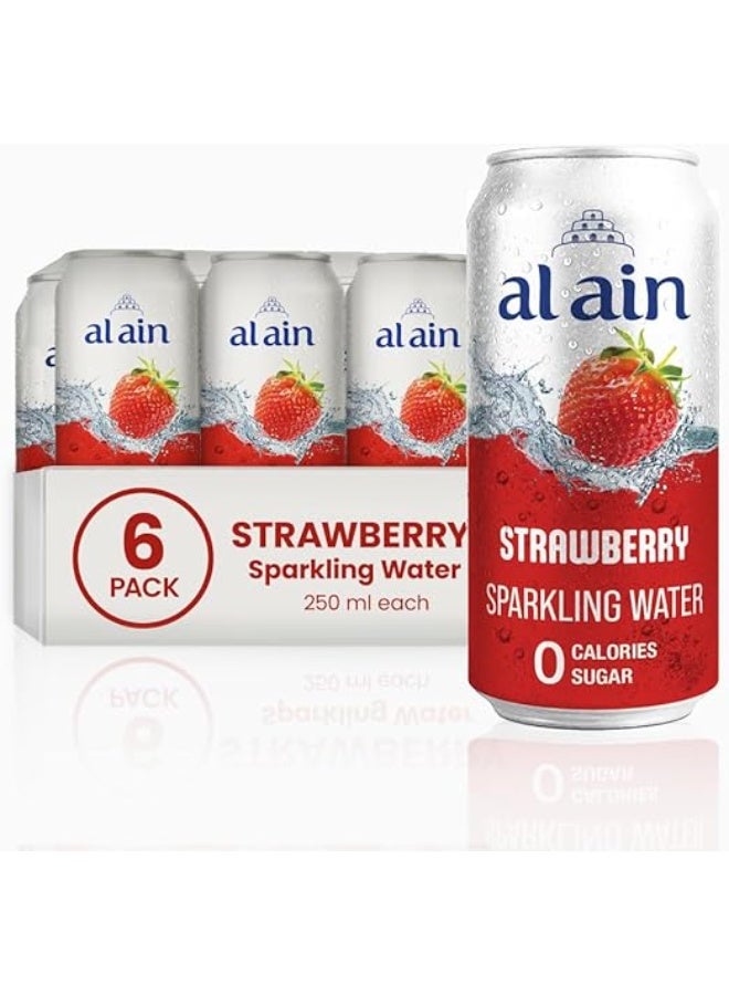 Al Ain Sparkling Water Strawberry Flavor 250ml Cans Pieces of 6 - Image 1
