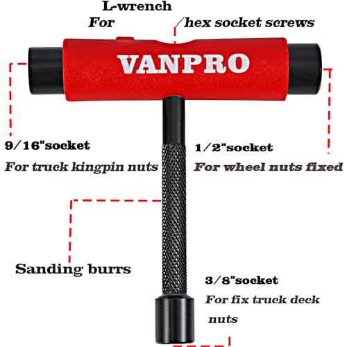 Vanpro skateboard tools skate tool all in oneUsed for installation and maintenance of various skateboards and roller skates，etc.(Snow Upgrade-Red Pack of 1) - Image 2