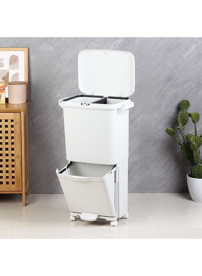 DANUBE HOME Danube Home Falcon 35L 2-Tier Waste Disposal Bin With 4 Pcs Pp Castors - 43.5X29.5X72Cm Stylish White Dustbin For Kitchen, Room Compact & Efficient Waste Management House Cleaning Accessories  - Image 2
