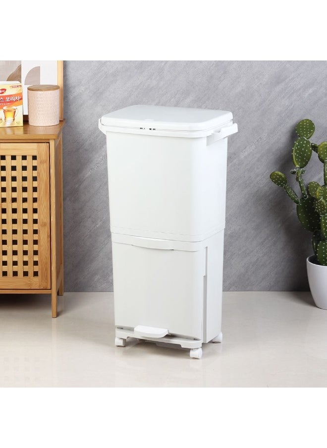 DANUBE HOME Danube Home Falcon 35L 2-Tier Waste Disposal Bin With 4 Pcs Pp Castors - 43.5X29.5X72Cm Stylish White Dustbin For Kitchen, Room Compact & Efficient Waste Management House Cleaning Accessories  - Image 1