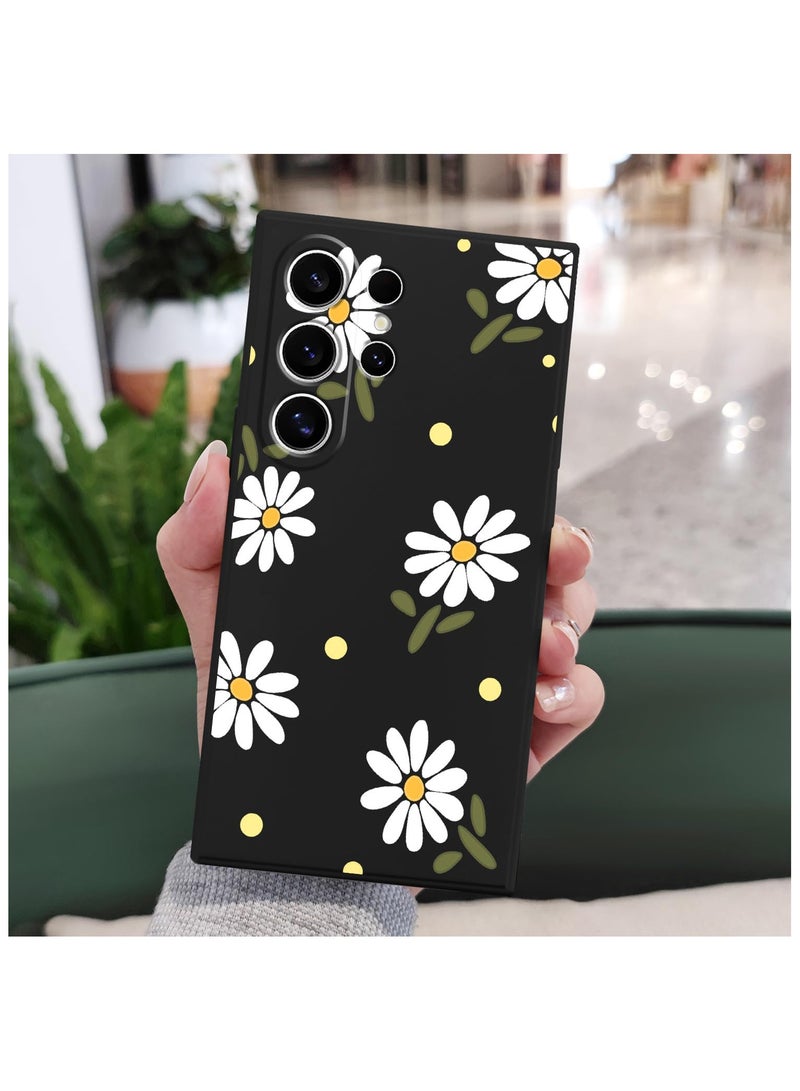 for Samsung Galaxy S24 Ultra Case, Creative Flower Pattern Design Phone Cover Drop Protection Soft Ultra Thin Scratch Resistant Microfiber Lining Inner for Galaxy S24 Ultra-Daisy Black - Image 2