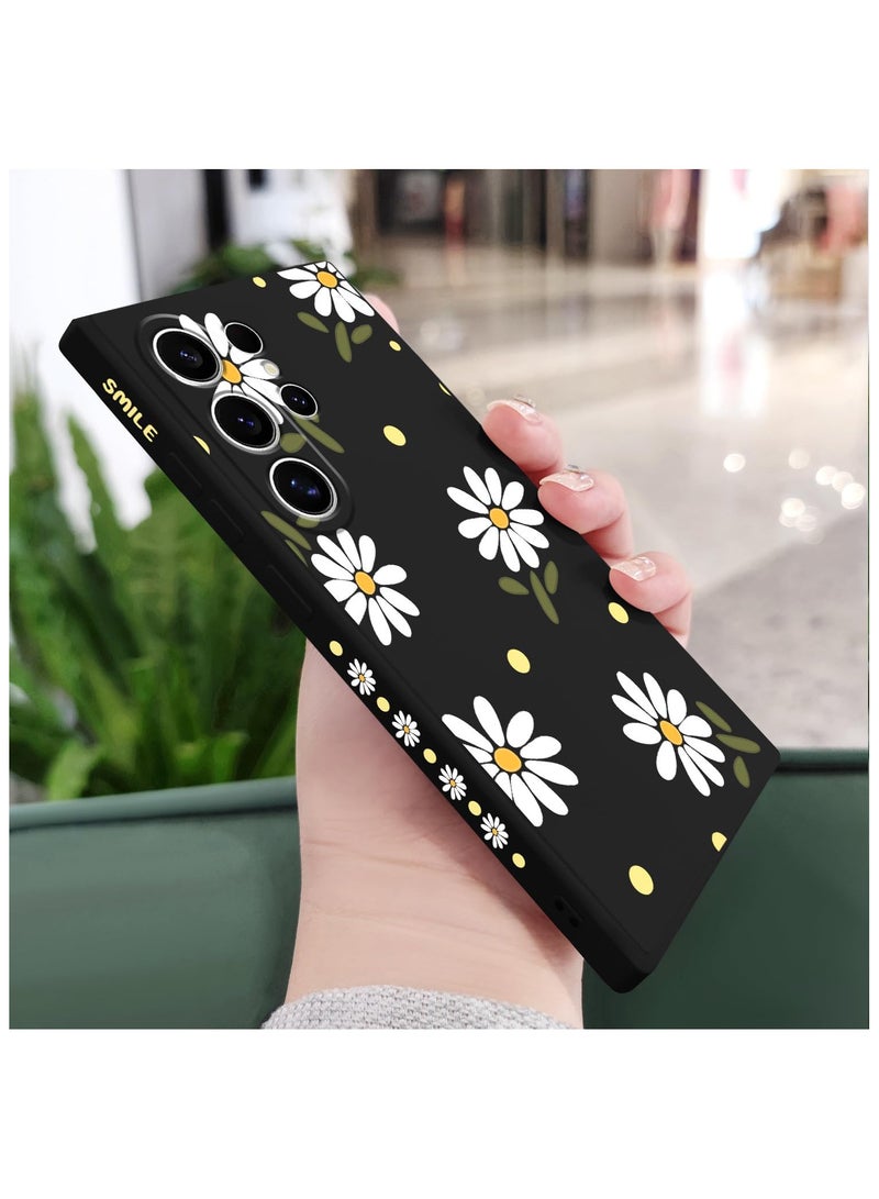 for Samsung Galaxy S24 Ultra Case, Creative Flower Pattern Design Phone Cover Drop Protection Soft Ultra Thin Scratch Resistant Microfiber Lining Inner for Galaxy S24 Ultra-Daisy Black - Image 3
