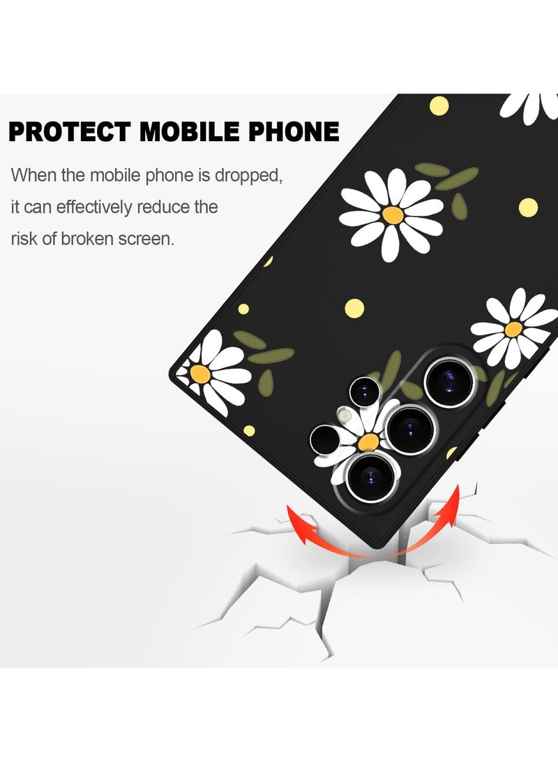 for Samsung Galaxy S24 Ultra Case, Creative Flower Pattern Design Phone Cover Drop Protection Soft Ultra Thin Scratch Resistant Microfiber Lining Inner for Galaxy S24 Ultra-Daisy Black - Image 5