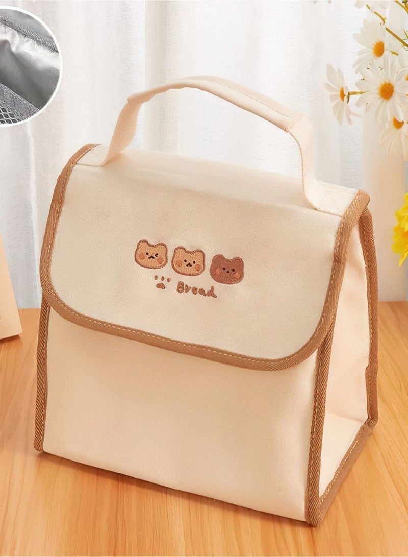 SYOSI Lunch Bag Aesthetic Kawaii Cute Lunch Box Insulated Leakproof Waterproof Durable for Women Girls Kids Office School (Bear-Flip) - Image 1