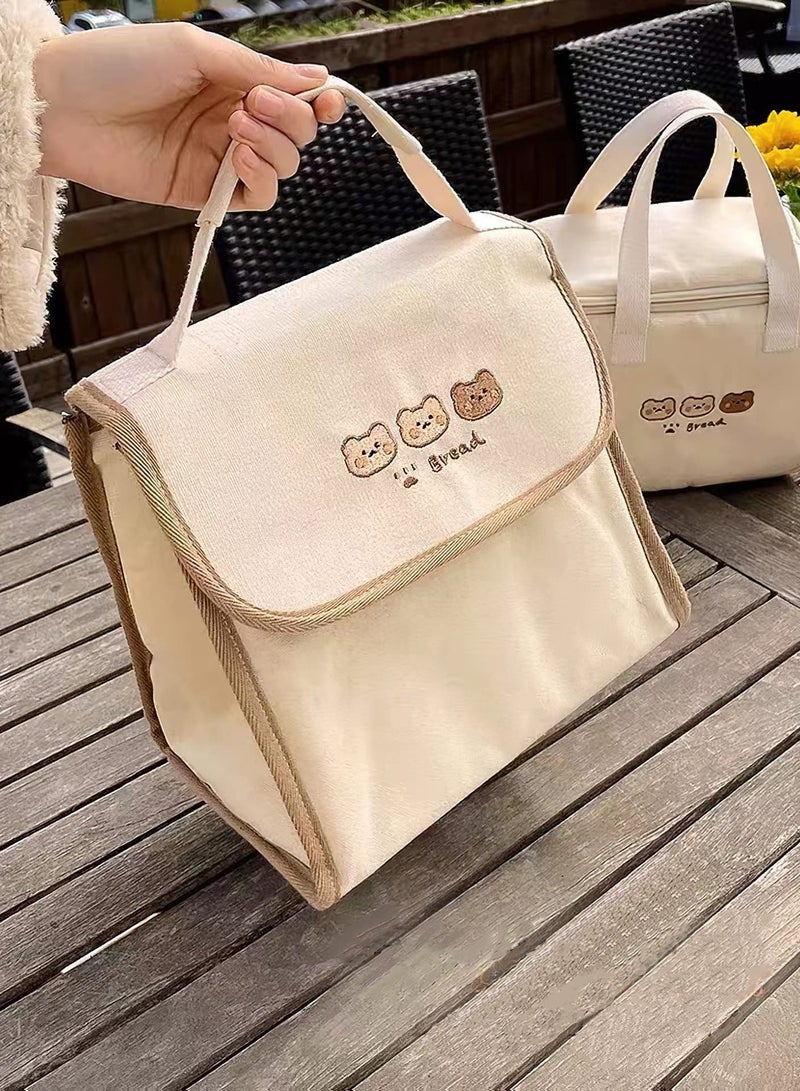 SYOSI Lunch Bag Aesthetic Kawaii Cute Lunch Box Insulated Leakproof Waterproof Durable for Women Girls Kids Office School (Bear-Flip) - Image 2