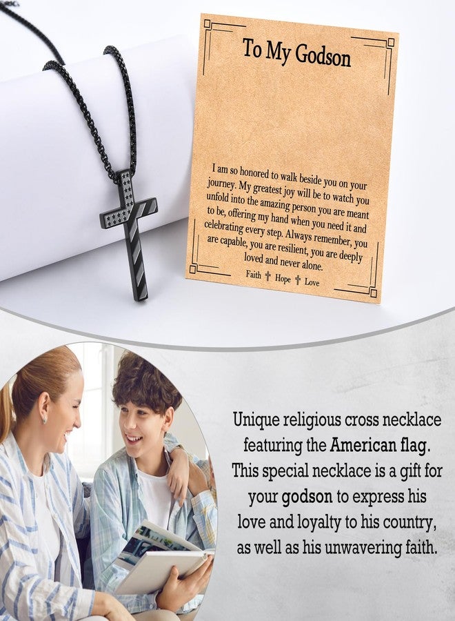EPIRORA Gifts for Godson-22+2 Inches Stainless Steel American Flag Cross Pendant Necklaces for Men Boys, Religious Christian Patriotic Jewelry Confirmation Christmas Birthday Gifts To My Godson - Image 2