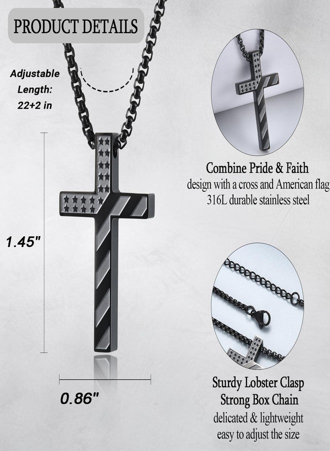 EPIRORA Gifts for Godson-22+2 Inches Stainless Steel American Flag Cross Pendant Necklaces for Men Boys, Religious Christian Patriotic Jewelry Confirmation Christmas Birthday Gifts To My Godson - Image 3