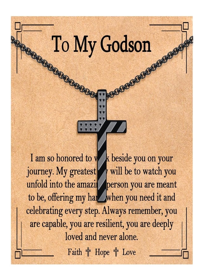 EPIRORA Gifts for Godson-22+2 Inches Stainless Steel American Flag Cross Pendant Necklaces for Men Boys, Religious Christian Patriotic Jewelry Confirmation Christmas Birthday Gifts To My Godson - Image 1