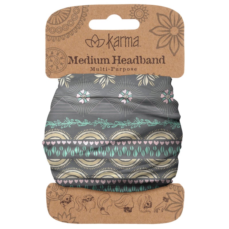 Karma Grey Heart Headband for Women - Medium - Fabric Headband and Stretchy Hair Scarf - Grey - Image 1