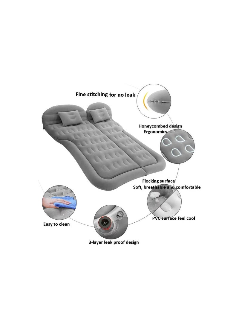 Generic - Inflatable Thickened Car Air Bed with Electric Air Pump Flocking Surface Portable Sleeping Pad for Travel Camping Upgraded Version SUV Air Mattress Camping Bed Cushion Pillow - Grey - Image 1
