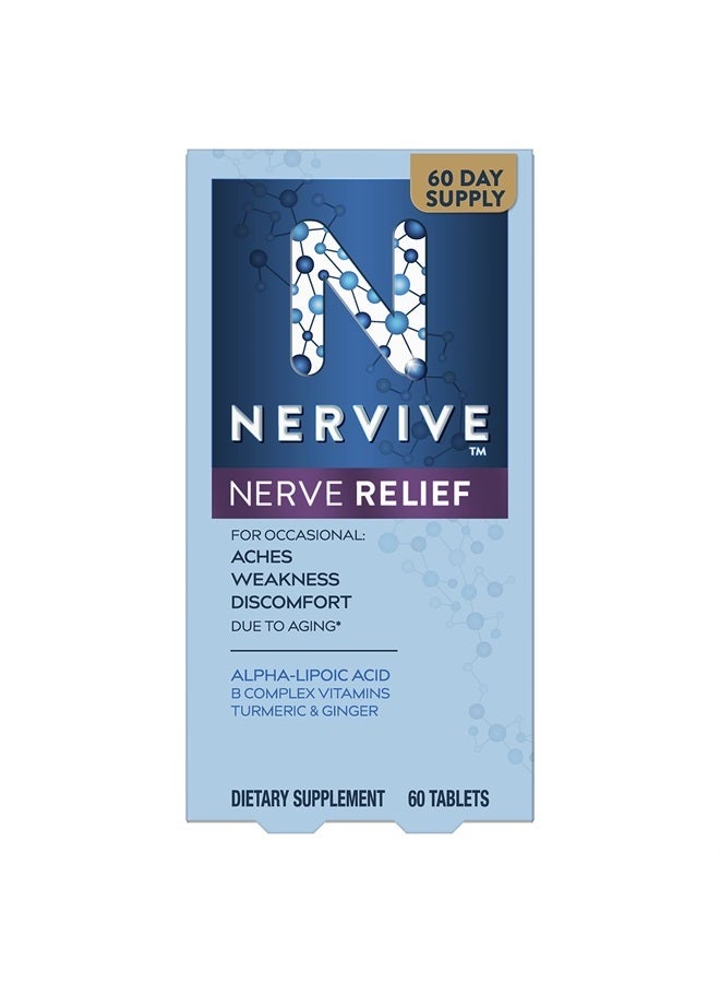 Nervive تخفيف الأعصاب، مع حمض ألفا ليبويك، للمساعدة في تقليل آلام الأعصاب، الضعف، وعدم الراحة في الأصابع، اليدين، أصابع القدم، والقدمين*†، ALA، فيتامينات B12، B6، وB1، الكركم، الزنجبيل، 60 قرص يومي - Image 1