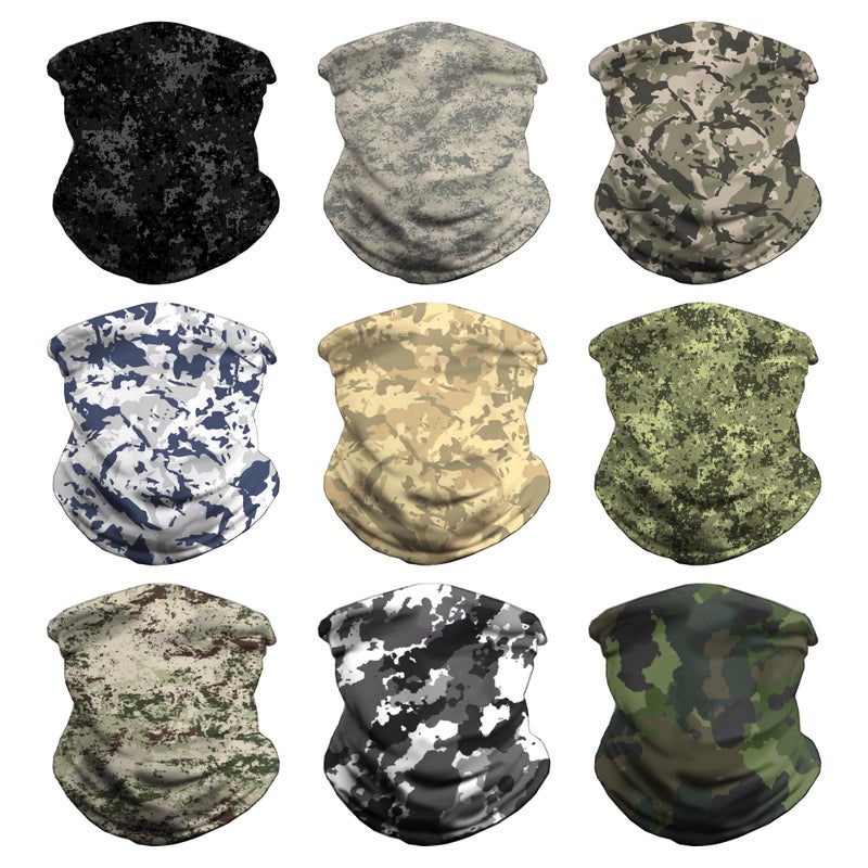 VCZUIUC Headwear Bandana Head Wrap Face Scarf Mask Neck Warmer Balaclava for Sports (Medium (Quick Dry), 9pcs: Stone Camo) - Image 1