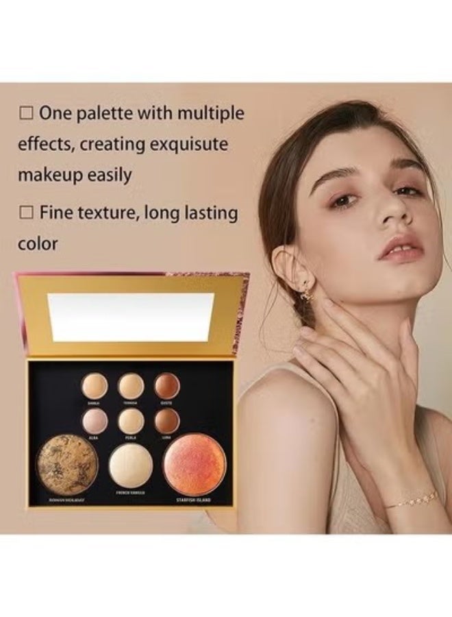 KAPEINE All in One Baked Makeup Palette, Eyeshadow, Blush Highlighter & Bronzer Face Kit Neutral Tones Baked Powder Palette with Matte Shimmer Finish Hign Pigment Full Face Makeup Gift Set for Women - Image 3