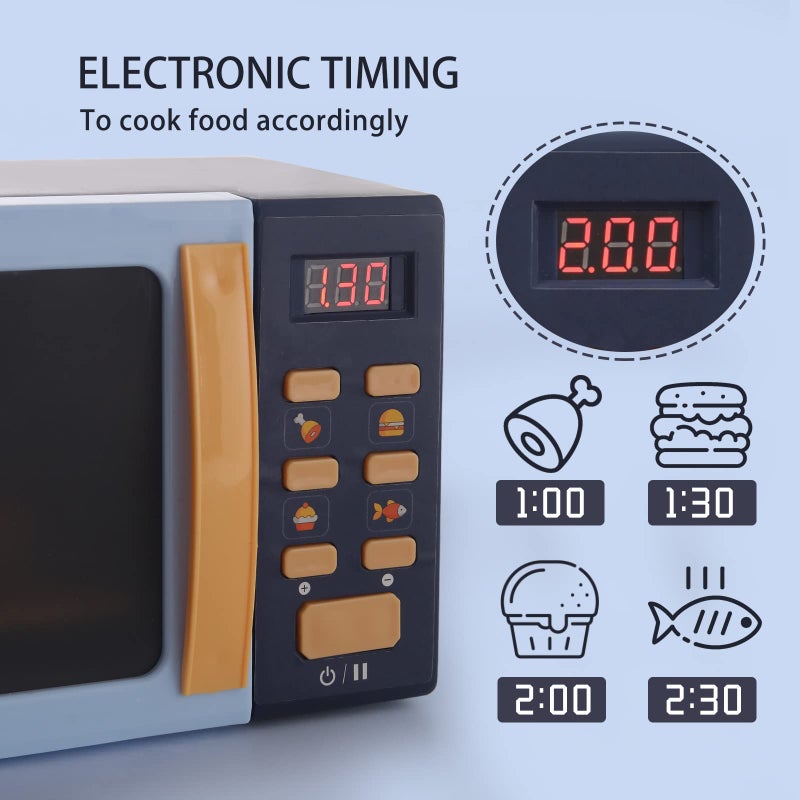 Cuterabit Kids Microwave Toy with Light and Sound, Realistic Toy Kitchen Appliances, Play Kitchen Accessories and Play Food for Toddlers 3 Year Old Up Girls Boys, Blue - Image 3