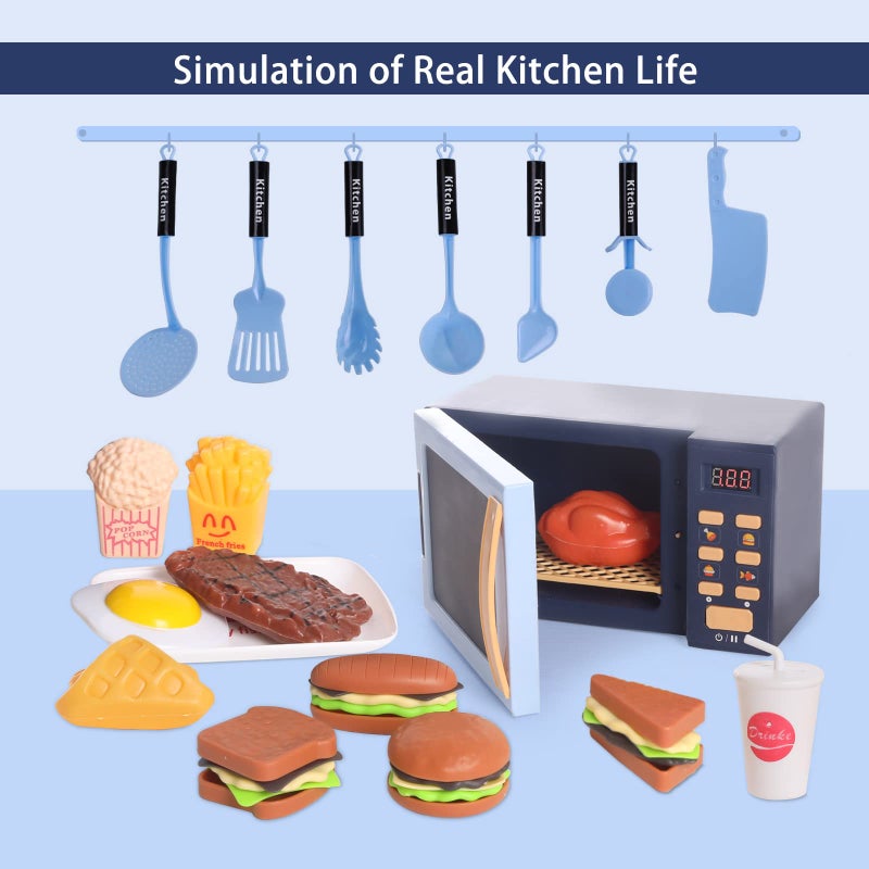 Cuterabit Kids Microwave Toy with Light and Sound, Realistic Toy Kitchen Appliances, Play Kitchen Accessories and Play Food for Toddlers 3 Year Old Up Girls Boys, Blue - Image 4